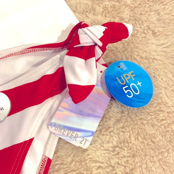 NEW FOREVER 21 Red & White Striped Bikini Bottom - Picture 4 of 9